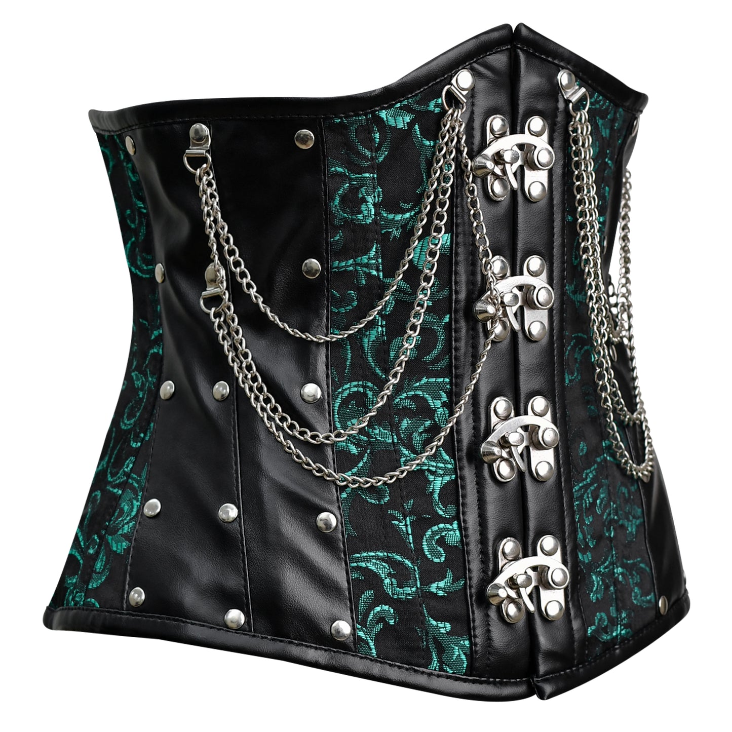 Green Brocade Lace-up corset/ Steel Boned Underbust- Shapwear