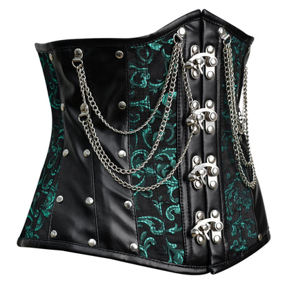 Green Brocade Lace-up corset/ Steel Boned Underbust- Shapwear