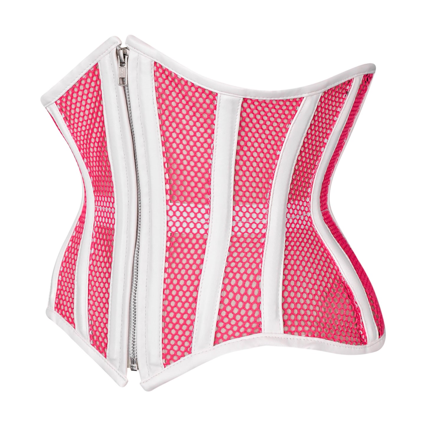 Pink & White Mesh Zip-Up Corset