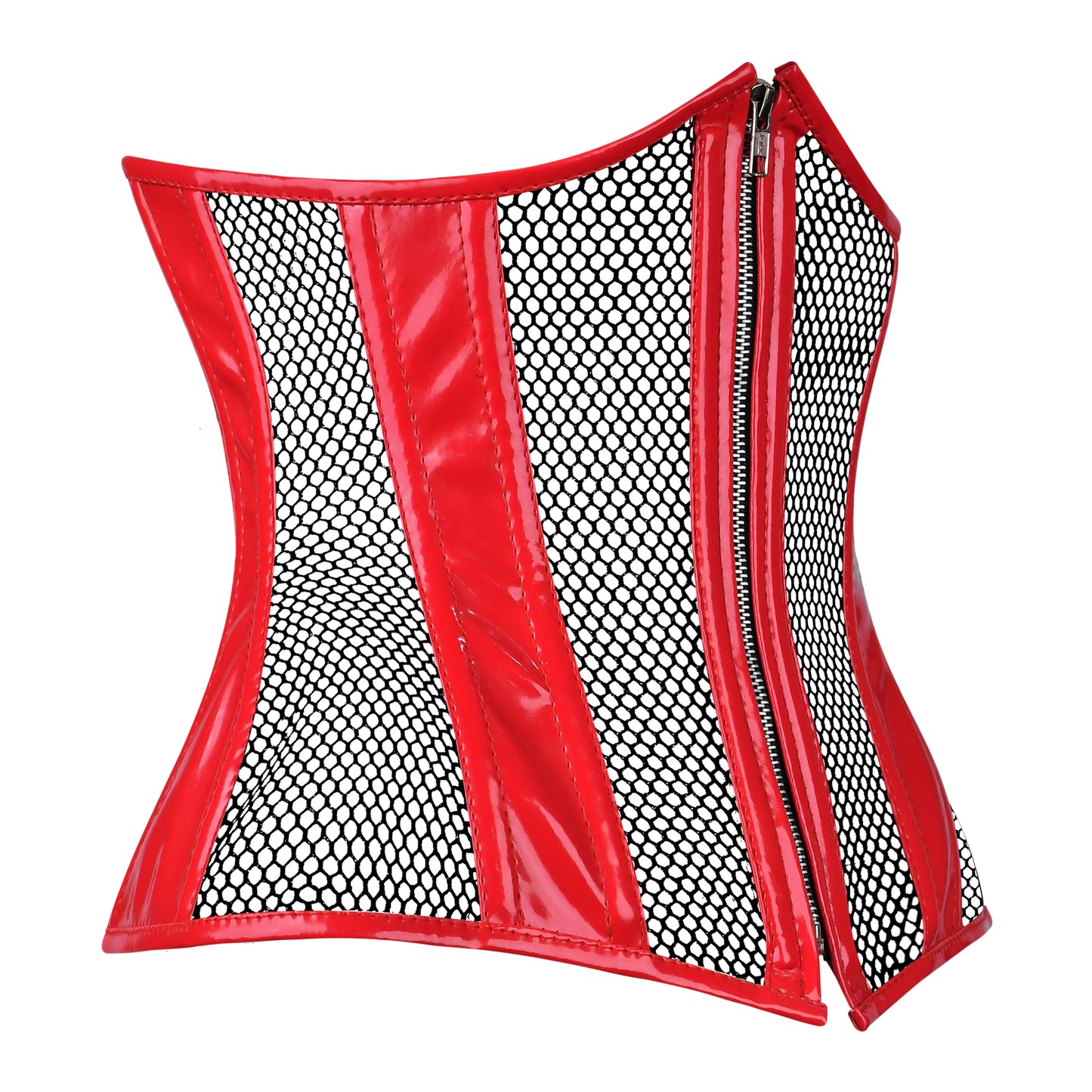 Red PVC Corset -Under bust Steel Boned w/ Fishnet