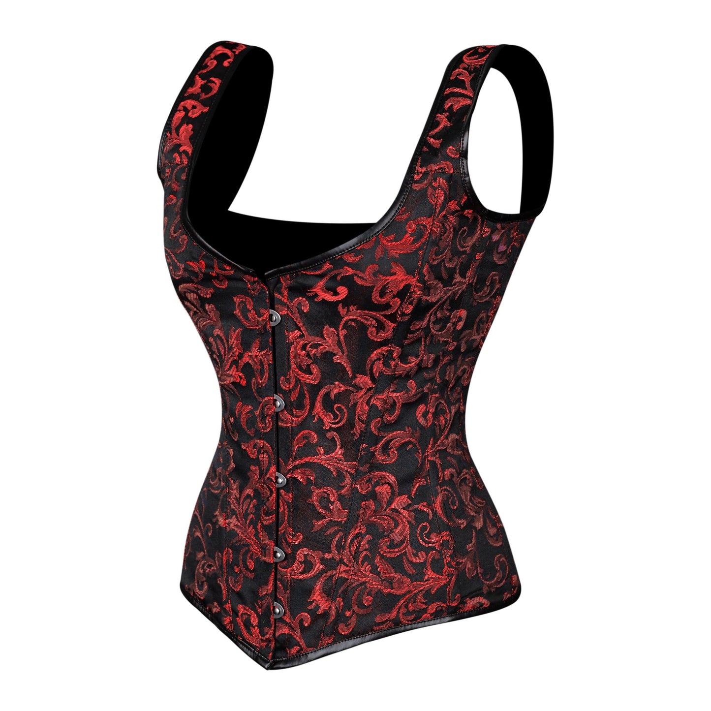Red & Black Brocade Corset with Shoulder Straps