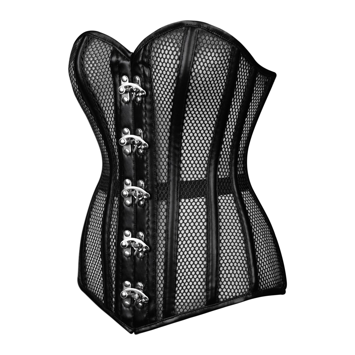 Black Mesh & Leather Steel-Busks Corset