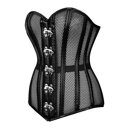 Black Mesh & Leather Steel-Busks Corset