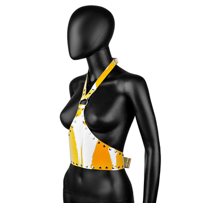 Yellow-Orange Holographic Harness Crop Top