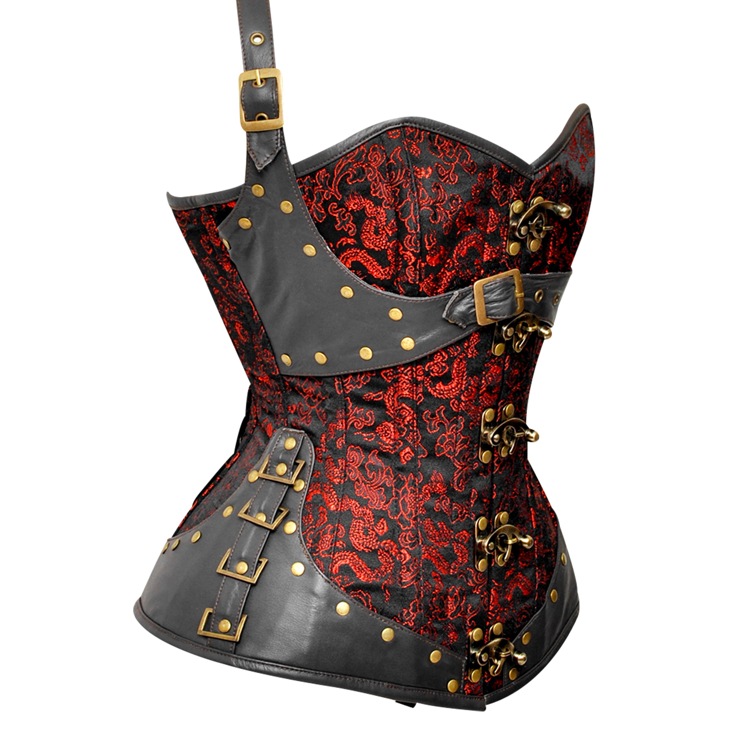 Handmade Steel Boned Brocade Overbust corset w/ Front Clasps