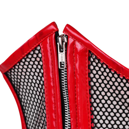 Red Mesh & Leather Over Bust Corset