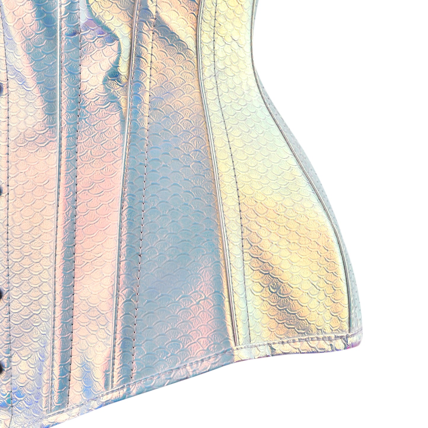 Iridescent Mermaid-Scale Overbust Corset (Silver-Blue Holo)