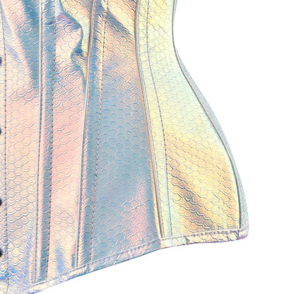 Iridescent Mermaid-Scale Overbust Corset (Silver-Blue Holo)