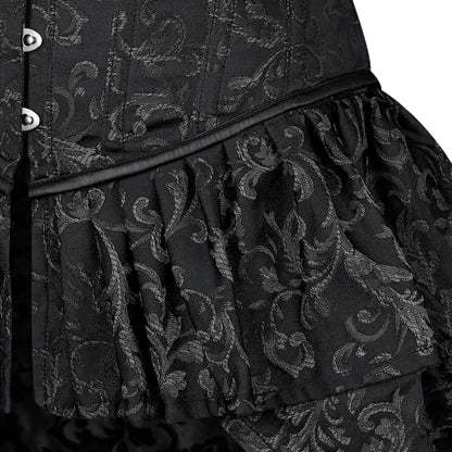 Victorian Black Brocade Corset with Bustle Skirt