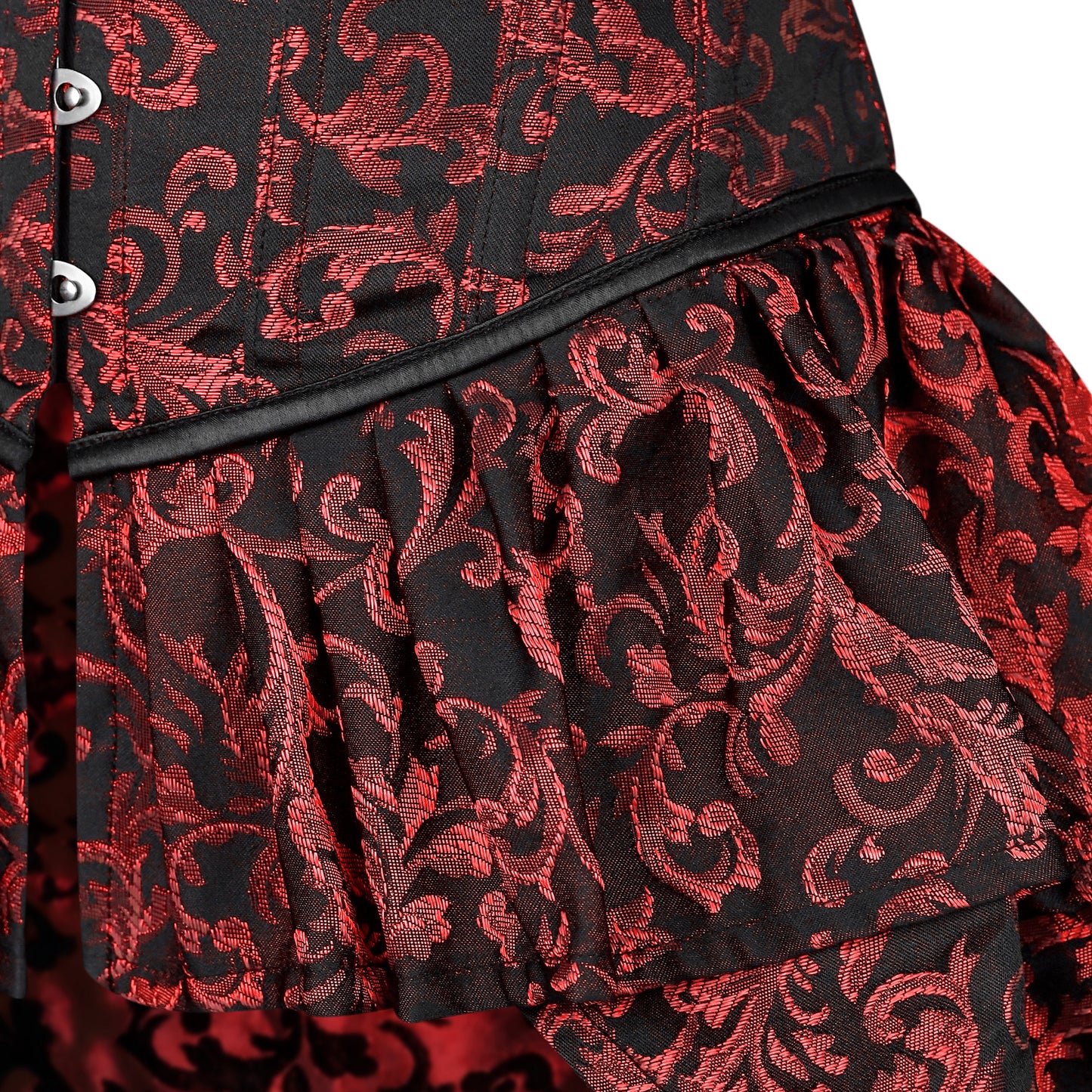 Victorian Red Brocade Corset with Bustle Skirt