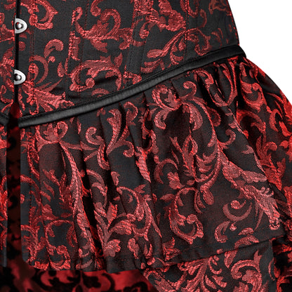 Victorian Red Brocade Corset with Bustle Skirt