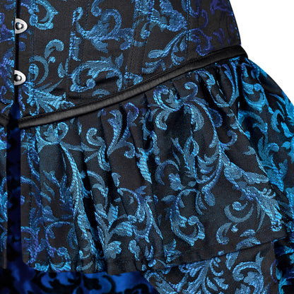 Victorian Blue Brocade Corset with Bustle Skirt