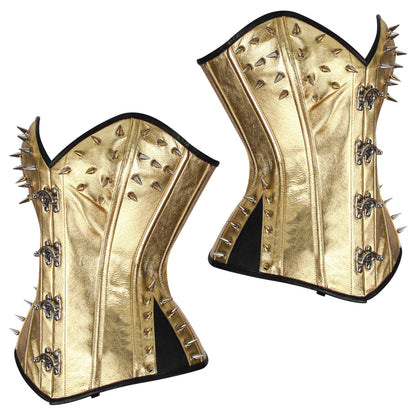 Gold Leather Steampunk Steel Boned Overbust Corset