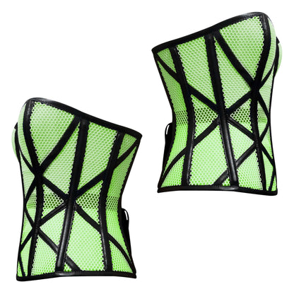 Stylish Overbust Faux/Fishnet Steel boned Corset