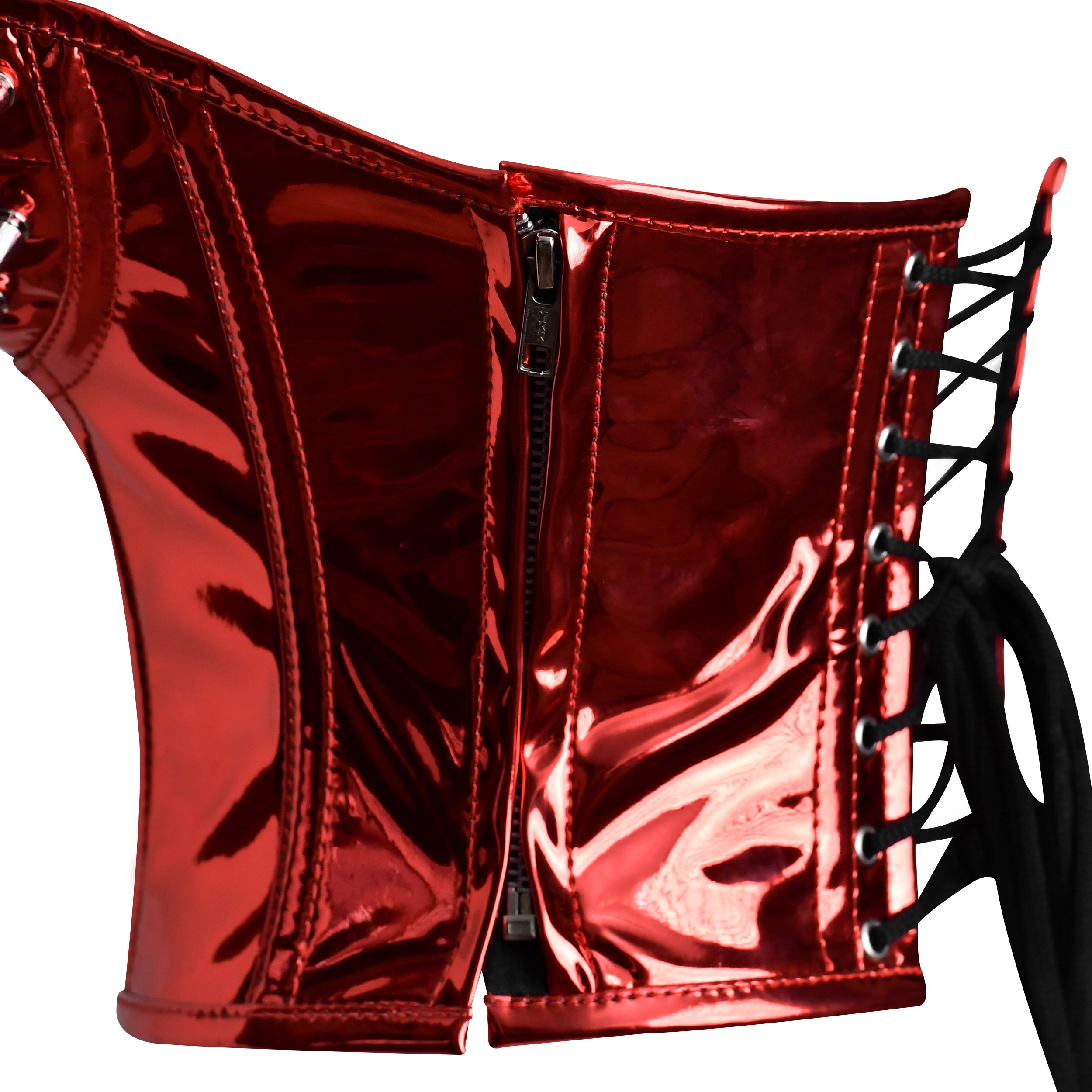 RED Metallic PVC Steel Boned Bustier Top corset w/ Spikes