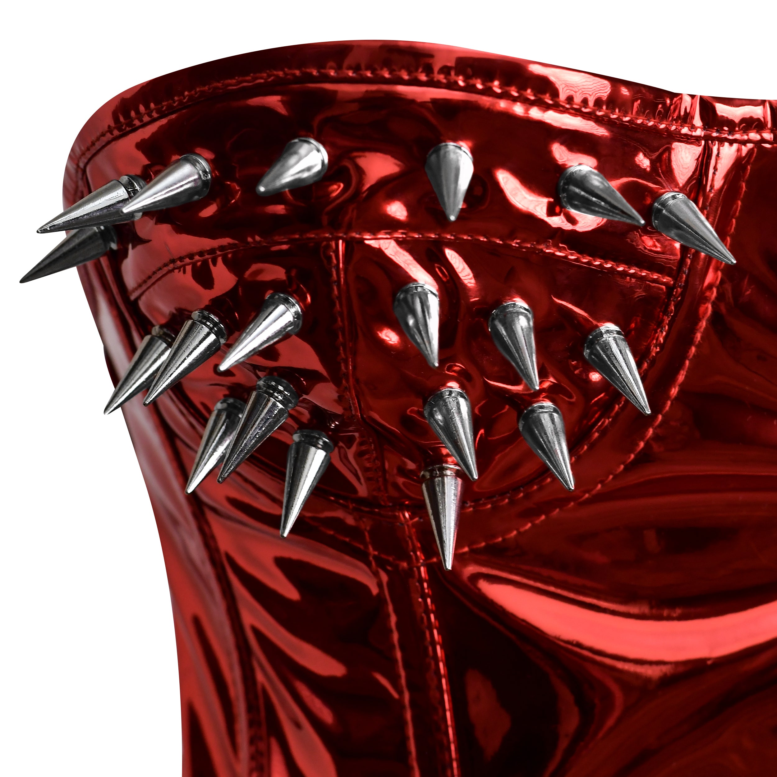 RED Metallic PVC Steel Boned Bustier Top corset w/ Spikes