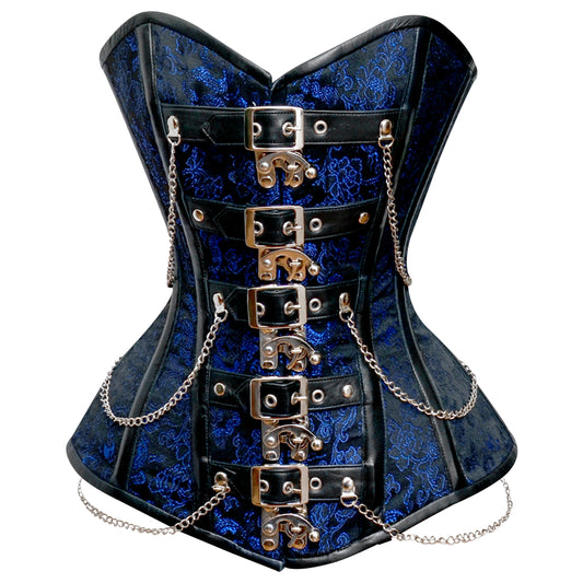 Handmade Steel Boned Brocade Overbust corset w/ Front Clasps and Buckles