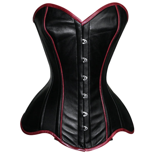 Real Leather Steel Boned Overbust corset w/ Front usk closure