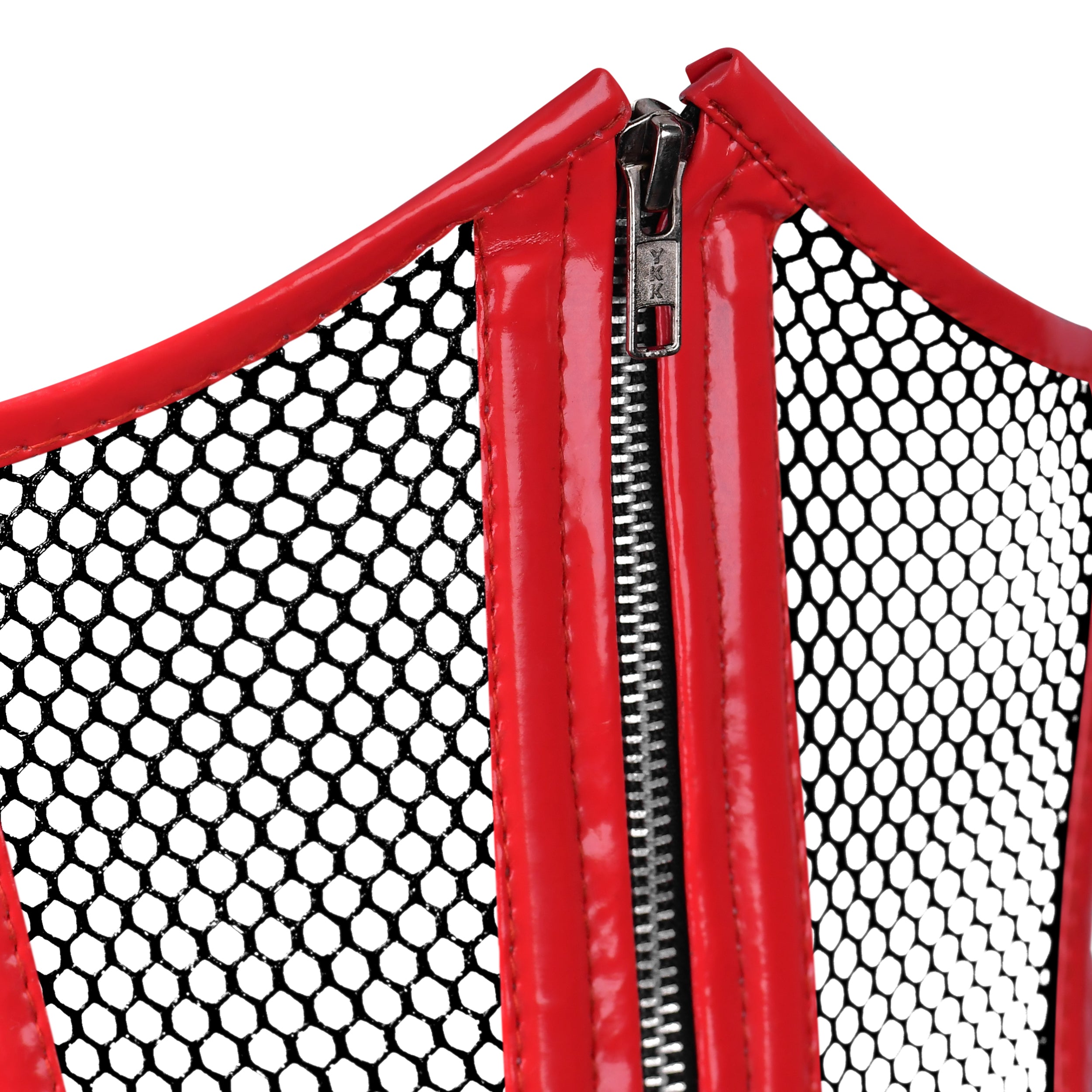 Red PVC Corset -Under bust Steel Boned w/ Fishnet